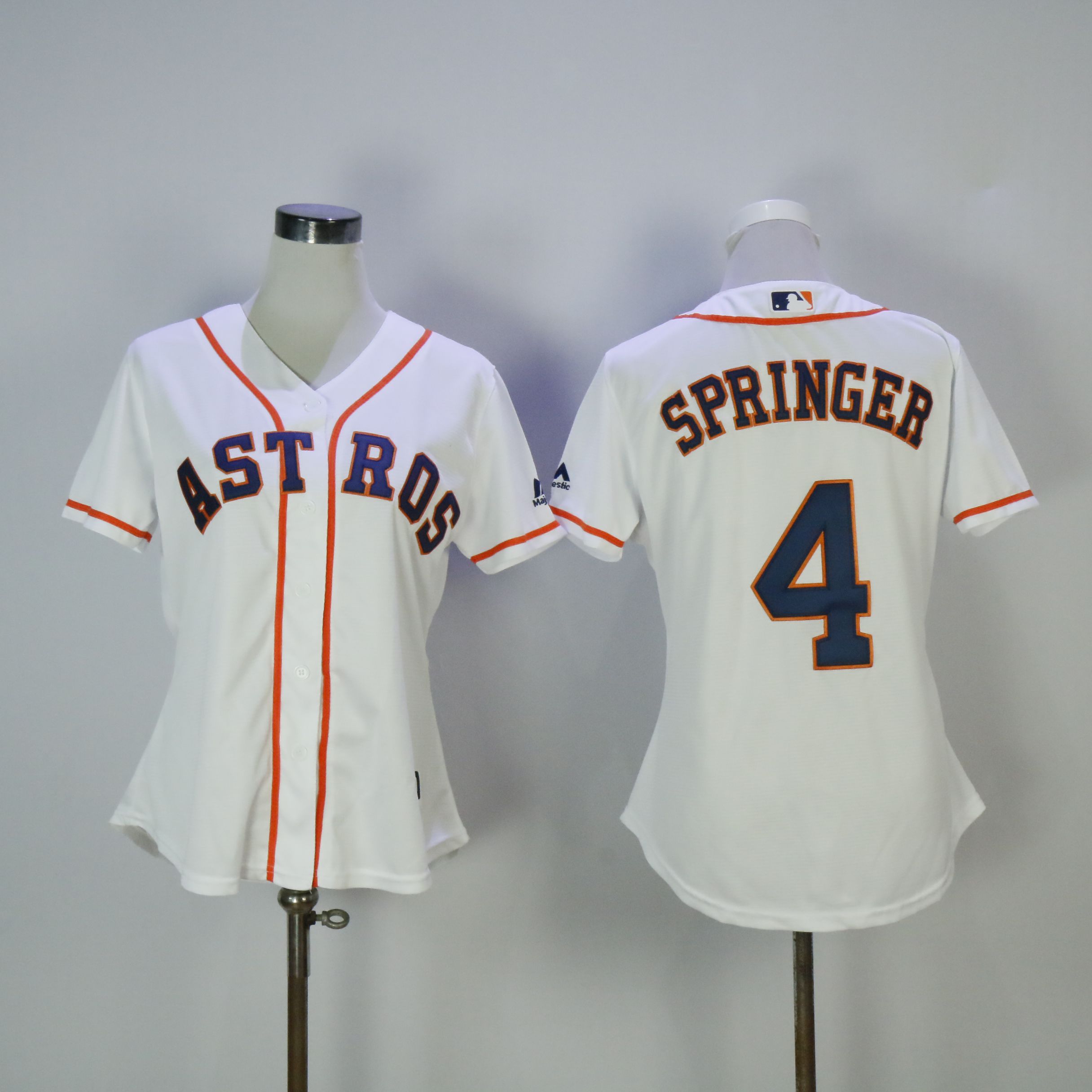 Women Houston Astros #4 Springer White MLB Jerseys->youth mlb jersey->Youth Jersey
